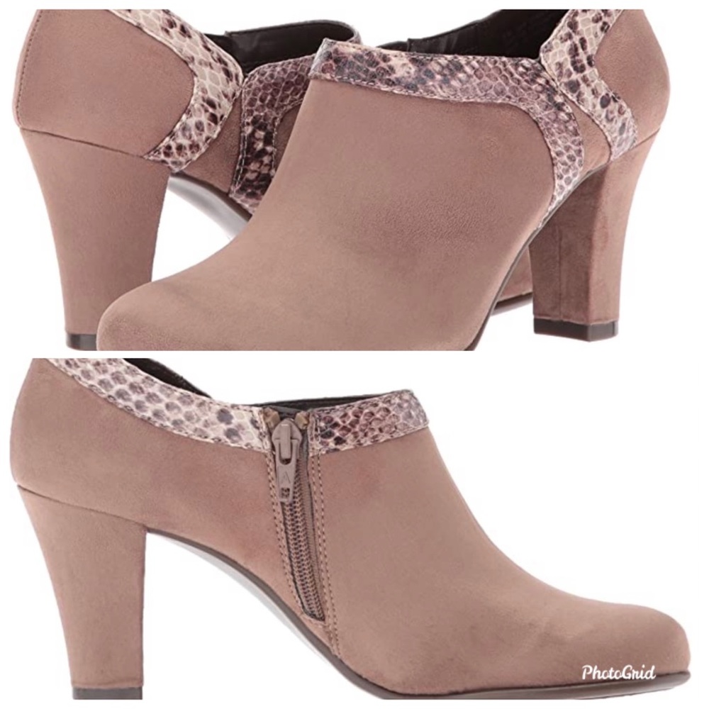 AEROSOLES Brown Ankle Boots with Snakeskin Detail